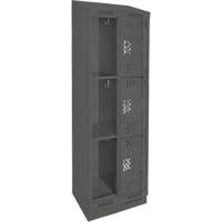 Clean Line Lockers, 3 -tier, Bank of 2, 24" x 12" x 82", Steel, Charcoal, Rivet (Assembled), Perforated Ottawa Fastener Supply