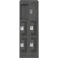 Clean Line Lockers, 3 -tier, Bank of 2, 24" x 12" x 82", Steel, Charcoal, Rivet (Assembled), Perforated Ottawa Fastener Supply