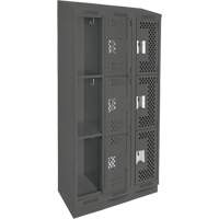 Clean Line Lockers, 3 -tier, Bank of 3, 36" x 12" x 82", Steel, Charcoal, Rivet (Assembled), Perforated Ottawa Fastener Supply