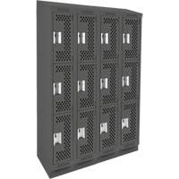 Clean Line Lockers, 3 -tier, Bank of 4, 48" x 12" x 82", Steel, Charcoal, Rivet (Assembled), Perforated Ottawa Fastener Supply