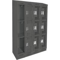 Clean Line Lockers, 3 -tier, Bank of 4, 48" x 12" x 82", Steel, Charcoal, Rivet (Assembled), Perforated Ottawa Fastener Supply
