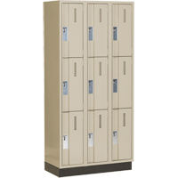 Concorde Heavy-Duty Lockers, 3 -tier, Bank of 3, 36" x 18" x 76", Steel, Beige, Welded (Assembled) Ottawa Fastener Supply