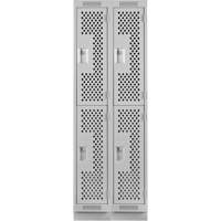 Clean Line Lockers, 2 -tier, Bank of 2, 24" x 18" x 76", Steel, Grey, Rivet (Assembled), Perforated Ottawa Fastener Supply