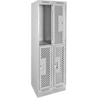 Clean Line Lockers, 2 -tier, Bank of 2, 24" x 18" x 76", Steel, Grey, Rivet (Assembled), Perforated Ottawa Fastener Supply