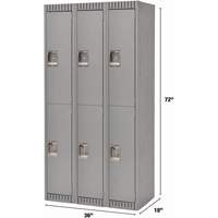 Lockers, 2 -tier, Bank of 3, 36" x 18" x 72", Steel, Grey, Knocked Down Ottawa Fastener Supply