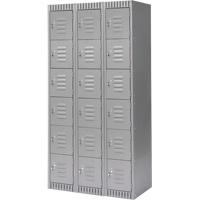 Lockers, 6 -tier, Bank of 3, 36" x 18" x 72", Steel, Grey, Knocked Down Ottawa Fastener Supply