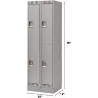 Lockers, 2 -tier, Bank of 2, 24" x 18" x 76", Steel, Grey, Knocked Down Ottawa Fastener Supply