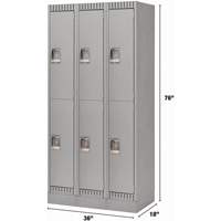 Lockers, 2 -tier, Bank of 3, 36" x 18" x 76", Steel, Grey, Knocked Down Ottawa Fastener Supply