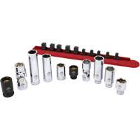 Chrome Finish Socket Set with Rail, 10 Pieces, 1/4"/3/8" Drive Size Ottawa Fastener Supply