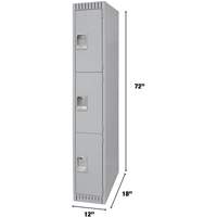 Lockers, 3 -tier, 12" x 18" x 72", Steel, Grey, Knocked Down Ottawa Fastener Supply