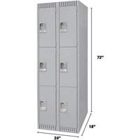 Lockers, 3 -tier, Bank of 2, 24" x 18" x 72", Steel, Grey, Knocked Down Ottawa Fastener Supply