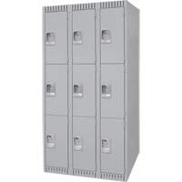 Lockers, 3 -tier, Bank of 3, 36" x 18" x 72", Steel, Grey, Knocked Down Ottawa Fastener Supply