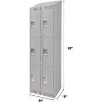 Lockers, 3 -tier, Bank of 2, 24" x 18" x 82", Steel, Grey, Knocked Down Ottawa Fastener Supply