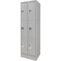 Lockers, 3 -tier, Bank of 2, 24" x 18" x 76", Steel, Grey, Knocked Down Ottawa Fastener Supply