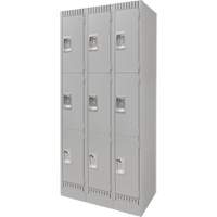 Lockers, 3 -tier, Bank of 3, 36" x 18" x 76", Steel, Grey, Knocked Down Ottawa Fastener Supply