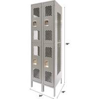 Vented Lockers, 2 -tier, Bank of 2, 24" x 18" x 78", Steel, Grey, Knocked Down, Perforated Ottawa Fastener Supply