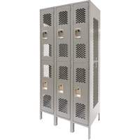 Vented Lockers, 2 -tier, Bank of 3, 36" x 18" x 78", Steel, Grey, Knocked Down, Perforated Ottawa Fastener Supply