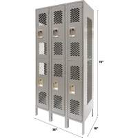 Vented Lockers, 2 -tier, Bank of 3, 36" x 18" x 78", Steel, Grey, Knocked Down, Perforated Ottawa Fastener Supply