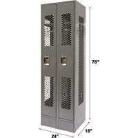 Vented Lockers, Bank of 2, 24" x 18" x 78", Steel, Grey, Knocked Down, Perforated Ottawa Fastener Supply