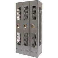 Vented Lockers, Bank of 3, 36 x 18" x 78", Steel, Grey, Knocked Down, Perforated Ottawa Fastener Supply