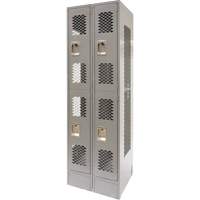 Vented Lockers, 2 -tier, Bank of 2, 24" x 18" x 78", Steel, Grey, Knocked Down, Perforated Ottawa Fastener Supply