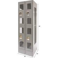 Vented Lockers, 2 -tier, Bank of 2, 24" x 18" x 78", Steel, Grey, Knocked Down, Perforated Ottawa Fastener Supply