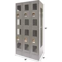Vented Lockers, 2 -tier, Bank of 3, 36 x 18" x 78", Steel, Grey, Knocked Down, Perforated Ottawa Fastener Supply