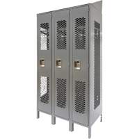 Vented Lockers, Bank of 3, 36 x 18" x 88", Steel, Grey, Knocked Down, Perforated Ottawa Fastener Supply