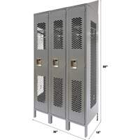 Vented Lockers, Bank of 3, 36 x 18" x 88", Steel, Grey, Knocked Down, Perforated Ottawa Fastener Supply