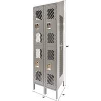 Vented Lockers, 2 -tier, Bank of 2, 24" x 18" x 88", Steel, Grey, Knocked Down, Perforated Ottawa Fastener Supply