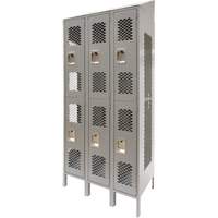 Vented Lockers, 2 -tier, Bank of 3, 36 x 18" x 88", Steel, Grey, Knocked Down, Perforated Ottawa Fastener Supply