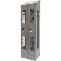 Vented Lockers, Bank of 2, 24" x 18" x 88", Steel, Grey, Knocked Down, Perforated Ottawa Fastener Supply