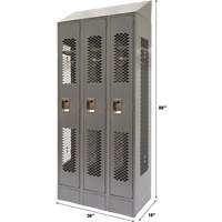Vented Lockers, Bank of 3, 36 x 18" x 88", Steel, Grey, Knocked Down, Perforated Ottawa Fastener Supply