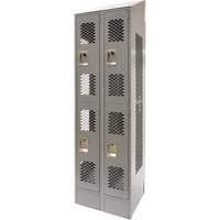 Vented Lockers, 2 -tier, Bank of 2, 24" x 18" x 88", Steel, Grey, Knocked Down, Perforated Ottawa Fastener Supply