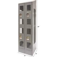 Vented Lockers, 2 -tier, Bank of 2, 24" x 18" x 88", Steel, Grey, Knocked Down, Perforated Ottawa Fastener Supply
