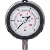 Pressure Gauge, 4-1/2" , 0 - 15 psi/0 - 100 kPa, Bottom Mount, Liquid Filled Analogue Ottawa Fastener Supply