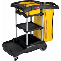 High Capacity Cleaning Carts With Bins, 49-1/4" x 21-3/4" x 38", Plastic, Black/Yellow JB486 | Ottawa Fastener Supply
