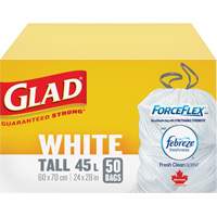 Tall 45L Febreze Garbage Bags, Regular, 24" W x 28" L, White Ottawa Fastener Supply