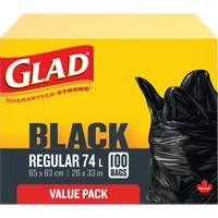 74L Garbage Bags, Regular, 26" W x 33" L, Black, Open Top JP301 | Ottawa Fastener Supply