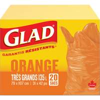 135L Garbage Bags, Regular, 31" W x 42" L, Orange, Open Top JP311 | Ottawa Fastener Supply