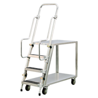 Aluminum Stock Picking Ladder Cart, Aluminum, 22" W x 51-1/2" D, 2 Shelves, 800 lbs. Capacity MO458 | Ottawa Fastener Supply