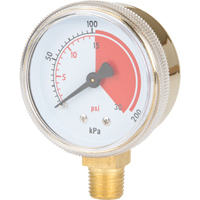 Brass Gauge, 2-1/2" , 30 psi, Bottom Mount, Analogue NT623 | Ottawa Fastener Supply