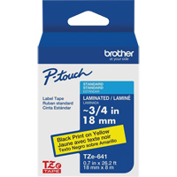 Cartouche de ruban pour syst&egrave;me d'&eacute;tiquetage P-touch, 18 mm x 8 m, Noir sur jaune Ottawa Fastener Supply