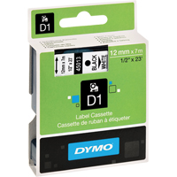 D1 Label Cassette, 12 mm x 23', Black on White OB699 | Ottawa Fastener Supply