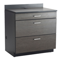 Modular Base Cabinet, 3 Drawers, 36" W x 25" D x 39" H, Asian Night/Black Ottawa Fastener Supply