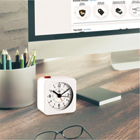 Mini Non-Ticking Alarm Clock, Analog, Battery Operated, 2.3" Dia., White OQ835 | Ottawa Fastener Supply