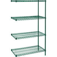 Heavy-Duty Green Epoxy Finish Wire Shelving, Add-On Kit, 4 Tiers, 30" W x 63" H x 14" D Ottawa Fastener Supply