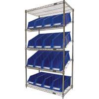 Slanted Wire Shelf with Bins, 5 Tiers, 36" W x 63" H x 18" D Ottawa Fastener Supply