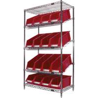 Slanted Wire Shelf with Bins, 5 Tiers, 36" W x 63" H x 18" D Ottawa Fastener Supply