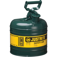 Safety Cans, Type I, Steel, 2 US gal., Green, FM Approved/UL/ULC Listed Ottawa Fastener Supply